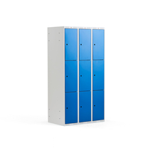 Boxová šatní skříň CLASSIC, 3 sekce, 9 boxů, 1740x900x550 mm, šedá, modré dveře