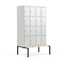 Boxová šatní skříň CLASSIC, s lavicí, 4 sekce, 16 boxů, 2120x1200x550 mm, šedé dveře