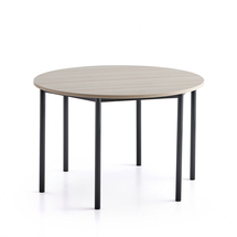 Stůl SONITUS PLUS, Ø1200x760 mm, antracitově šedé nohy, HPL deska tlumící hluk, jasan
