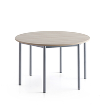 Stůl SONITUS PLUS, Ø1200x720 mm, stříbrné nohy, HPL deska tlumící hluk, jasan