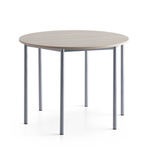 Stůl SONITUS PLUS, Ø1200x900 mm, stříbrné nohy, HPL deska tlumící hluk, jasan