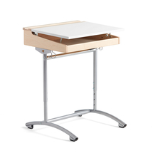 Školní lavice ACCESS, 650x550 mm, nastavitelná výška, stříbrné nohy, HPL, bříza, bílá