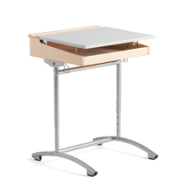 Školní lavice ACCESS, 650x550 mm, nastavitelná výška, stříbrné nohy, HPL, bříza, šedá