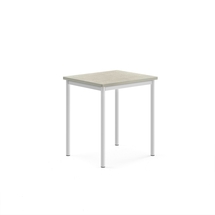 Stůl SONITUS, 700x600x760 mm, bílé nohy, deska s linoleem, šedá