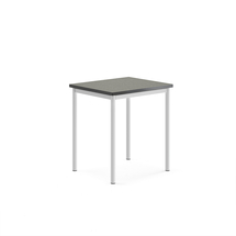 Stůl SONITUS, 700x600x760 mm, bílé nohy, deska s linoleem, tmavě šedá