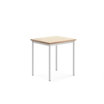 Stůl SONITUS, 700x600x720 mm, bílé nohy, deska s linoleem, béžová