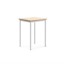 Stůl SONITUS, 700x600x900 mm, bílé nohy, deska s linoleem, béžová