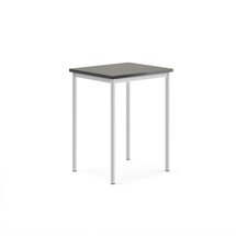Stůl SONITUS, 700x600x900 mm, bílé nohy, deska s linoleem, tmavě šedá