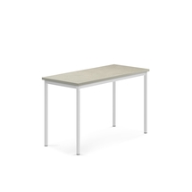 Stůl SONITUS, 1200x600x760 mm, bílé nohy, deska s linoleem, šedá