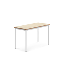 Stůl SONITUS, 1200x600x720 mm, bílé nohy, deska s linoleem, béžová