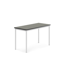 Stůl SONITUS, 1200x600x720 mm, bílé nohy, deska s linoleem, tmavě šedá