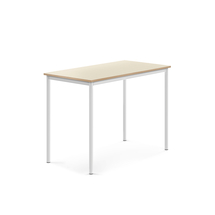 Stůl SONITUS, 1200x700x900 mm, bílé nohy, HPL deska tlumící hluk, bříza