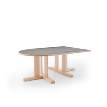 Stůl KUPOL, 1400x800x500 mm, půlovál, akustické linoleum, bříza/šedá