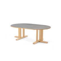 Stůl KUPOL, 1500x800x500 mm, oválný, akustické linoleum, bříza/šedá