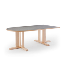 Stůl KUPOL, 1800x800x600 mm, půlovál, akustické linoleum, bříza/šedá
