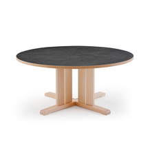 Stůl KUPOL, Ø1200x600 mm, akustické linoleum, bříza/tmavě šedá