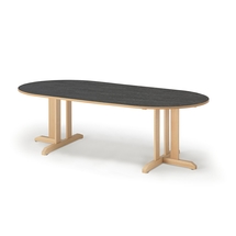 Stůl KUPOL, 2000x800x600 mm, oválný, akustické linoleum, bříza/tmavě šedá