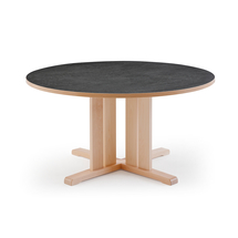 Stůl KUPOL, Ø1200x720 mm, akustické linoleum, bříza/tmavě šedá