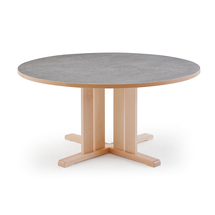Stůl KUPOL, Ø1300x720 mm, akustické linoleum, bříza/šedá