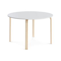 Stůl ELTON, Ø 1200x710 mm, bříza, akustická HPL deska, bílá