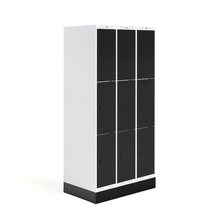 Šatní skříňka ROZ, 3 sekce, 9 boxů, se soklem, 1890x900x550 mm, černá