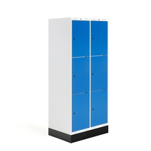 Šatní skříňka ROZ, 2 sekce, 6 boxů, se soklem, 1890x800x550 mm, modrá