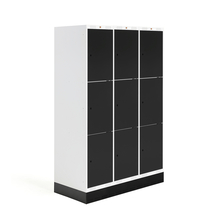 Šatní skříňka ROZ, 3 sekce, 9 boxů, se soklem, 1890x1200x550 mm, černá