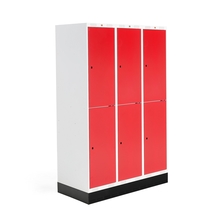 Šatní skříňka ROZ, 3 sekce, 6 boxů, se soklem, 1890x1200x550 mm, červená