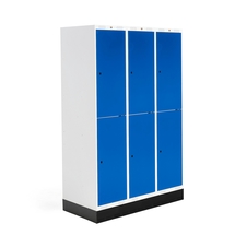 Šatní skříňka ROZ, 3 sekce, 6 boxů, se soklem, 1890x1200x550 mm, modrá