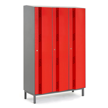 Šatní skříň CREATE ENERGY, 3 sekce, 1985x1200x500 mm, červené dveře, vč. noh